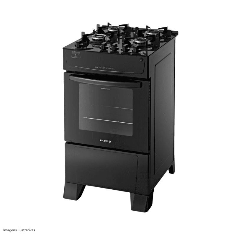 Fogão Atlas Mônaco Top Glass 4 Bocas Preto